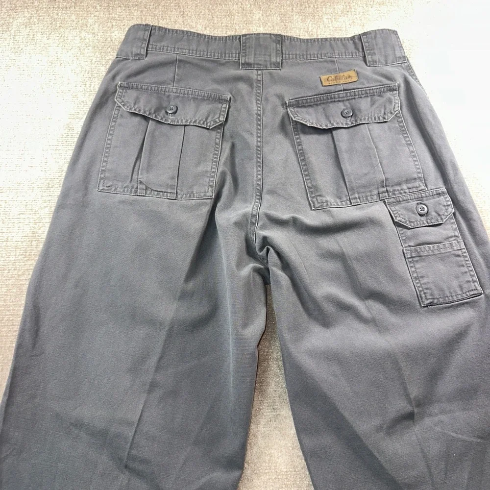 Cabelas Mens 35x30 Gray Cotton Canvas Cargo Pants Pleated Utility Outdoor Gear